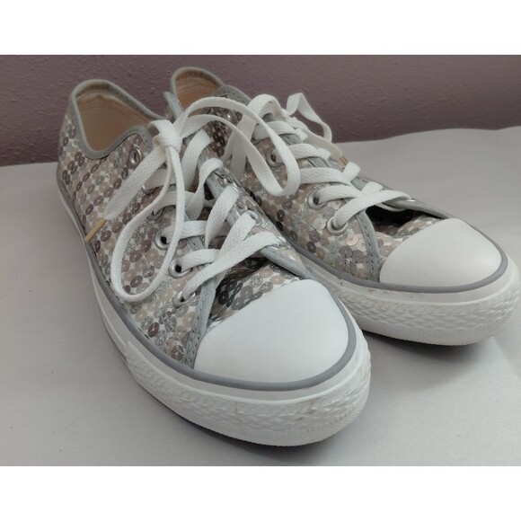 Converse Shoes - Converse Chuck Taylor All Star Women's 8 Beige Silver Sequin Low Top Sneakers